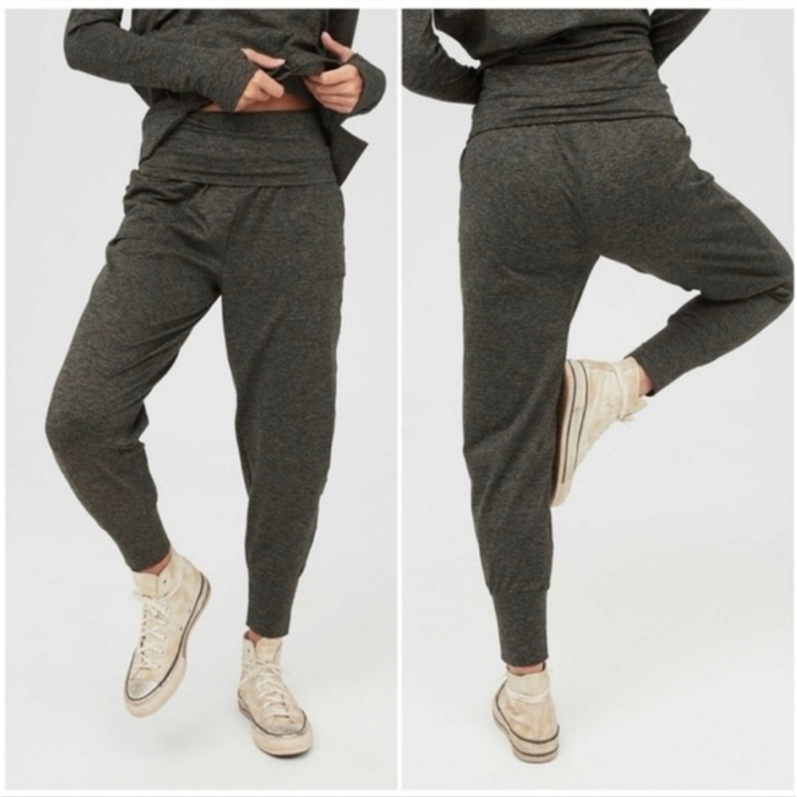 Aerie Offline The Hugger Fold Over Jogger Gray Size Large